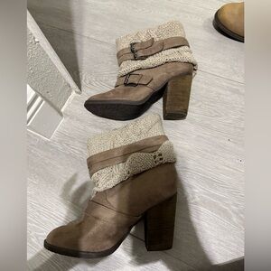 Not Rated Brown Ankle Boots with Knit Cuff
